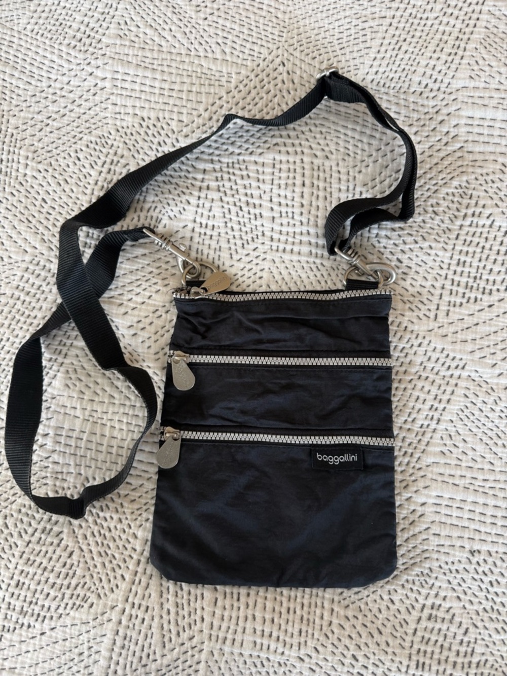 Baggallini Black Triple-Zip Crossbody Bag